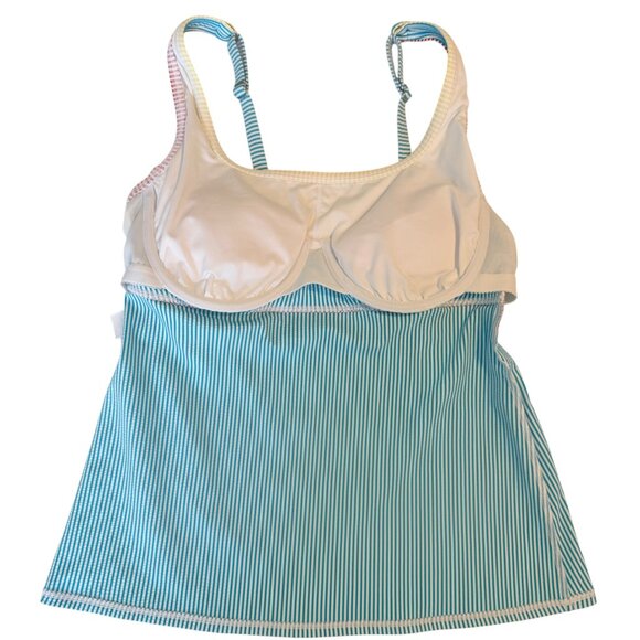 12 Lands End Blue Seersucker Knit 2 Piece Tankini Skirt Swimsuit Underwire Top - Picture 5 of 13